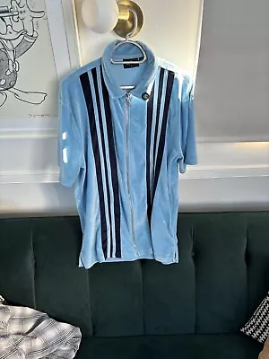 Rare Lazy Oaf Panelled Velour Full Zip Blue And Black Summer Shirt / Top • £15