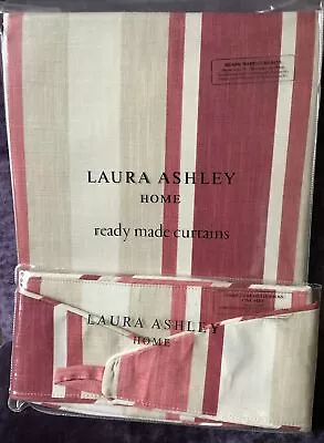 Laura Ashley Awning Stripe Pale Cranberry Curtains - 64 W X 72 L (162cm X 183cm) • £110