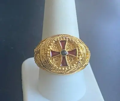 Men's 925 Sterling Silver Vermeil Guilliche Enamel Maltese Cross Ring Size 10 • $75