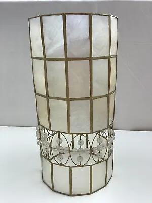 Vintage Capiz Shell With Beads -cylindrical Ceiling Slimline Lampshade  Vgc Used • £10.99