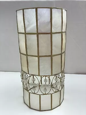 Vintage Capiz Shell With Beads -cylindrical Ceiling Slimline Lampshade  Vgc Used • £10.99