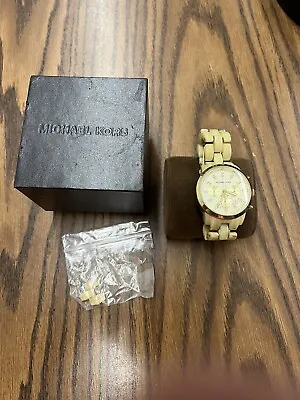 Michael Kors Ritz Watch Women Cream Chronograph Date Horn MK-5217 • $49.90