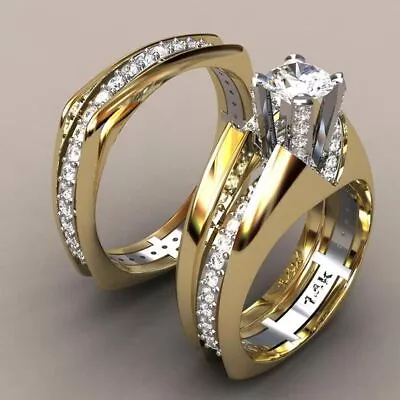 18k Gold Plated Ring Cubic Zirconia Elegant Jewelry Women Wedding Gift Size 6-10 • £5.69