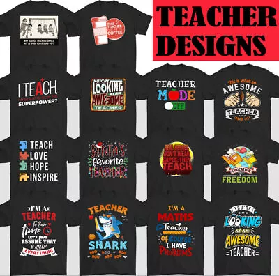 TEACHER T-SHIRT English Art Geography Chemistry Games French Leaving Gift BLACK • £10.99