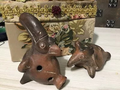 Vintage Mexican Toucan Bird & Armadillo  red Clay Art Ocarina/whistle Effigy  • $14