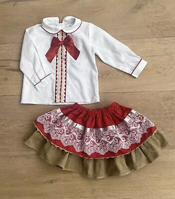 Girls Spanish Style Outfit Skirt Blouse Occasion Wear - Age 12-18 Months • £8.99