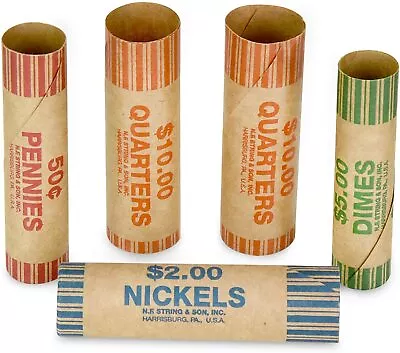 36 Rolls Preformed Assorted Coin Wrappers Tubes Pennies Nickels Quarters • $7.98