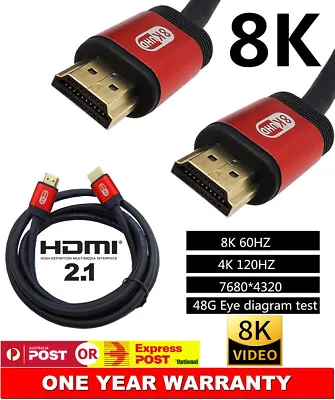 Certified HDMI 2.1 Cable Ultra HD 8K@60Hz 48Gbps 4K@120Hz UHD 3D Dynamic HDR AU • $12.60