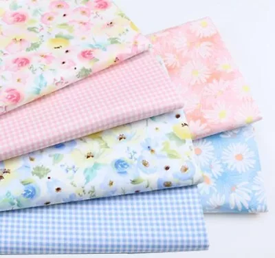 100% Cotton Fabric Pastoral Flowers  Gingham  Daisy Fabric Extra Wide 160cm • £5
