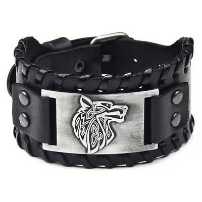 BLACKSTATIC Collection - Men's Viking Norse Leather Cuff Bracelet  • $14.99