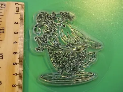 £3.49 • Buy Large Teacup & Bird Floral Clear Cling Stamp