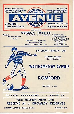 Walthamstow Avenue V Romford (Isthmian League) 1954/1955 • £8.99
