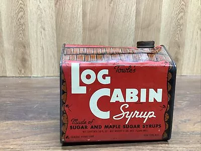 VTG. 1940’sTowles FULL LogoCabin Maple Syrup Tin 58 Oz Original Advertising • $12.74