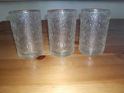 3 Vintage Crown Corning Icy Bark Texture Water Tumblers Glasses - 200ml • $17