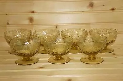 Morgantown CRINKLE GLASS Amber (7) Champagne / Tall Sherbet Glasses • $50