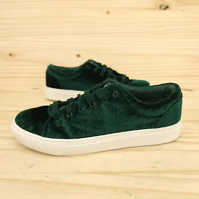 J Crew Womens Sneakers Sz 5.5 Green Velvet Lace Up Shoes St Patrick's Day • $22.94