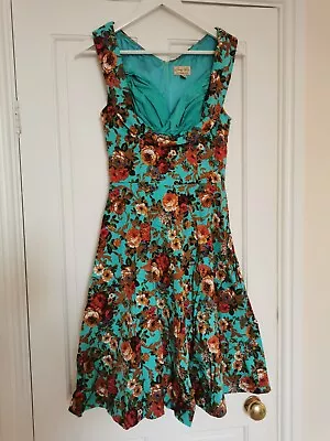 Lindy Bop Women's 'Ophelia' Turquoise Floral Vintage 1950's Swing Dress Size 10 • £16