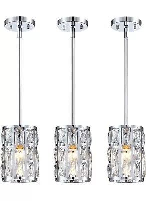 Mexo Modern Crystal Pendant Light Fixture 3-Pack Chrome Hanging Lighting Chandel • $116.10