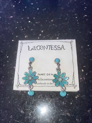 Vintage Mary DeMarco Blue Flower Earrings Silvertone • $25