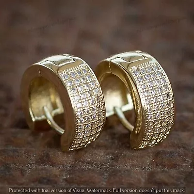 1 Ct Simulated Round Cut Diamond Men's Hoop Earrings 14K Yellow Gold Plated • $79.51