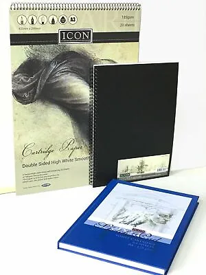 A3 A4 A5 Sketch Book Pad White Cartridge Paper Black Hardback Spiral Bound New • £5.39