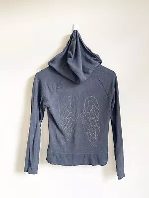 Victorias Secret Sweater XS Full Zip Hooded Rhinestone Angel Wings Heathered • $12.99