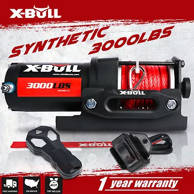 X-BULL Electric Winch 3000LBS 12V Red Synthetic Rope Towing Truck 4WD ATV UTV • $114.90