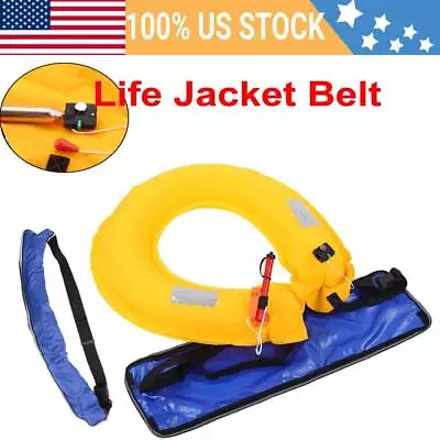 Inflatable Life Jacket Waist Belt Flotation Device Reflective Tapes And Whistle • $23.72