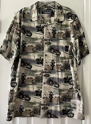 Newport Blue Men's Size Large Motorcycle Road Trip Hawaiian Shirt Themed Shirt • $22