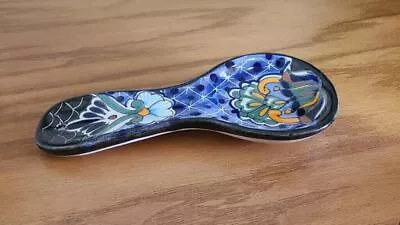 Mexican Pottery Ceramic Spoon Rest Blue Orange Green Black Hand Painted Talavera • $14.99