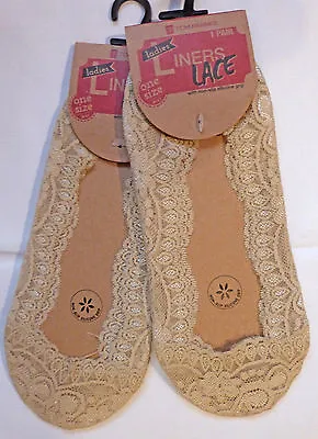 2 Pairs Of One Size Lace Edged Footsies With Non Slip Silicone Grips • £4.95