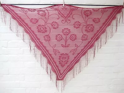 Raspberry Lace Scarf  Mantilla  Triangle 55 Ins On Long Side Excluding Fringe • £12.50