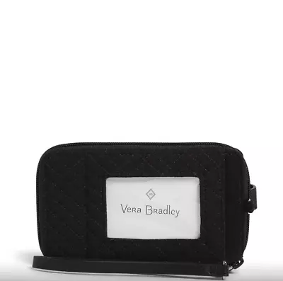 Vera Bradley Black Microfiber RFID Smartphone Wristlet Quilted Zip Around • $19.95