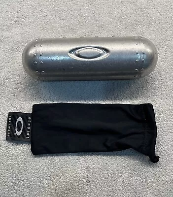 Oakley Sunglasses Case Silver Metal Torpedo Vintage + Plutonite Microfiber Bag • $28.99