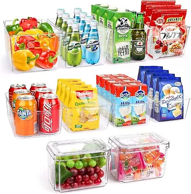 Set Of 10 Refrigerator Pantry Organizer Clear Food Storage Bins For Kitchen • $29.99