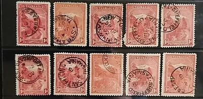 1899-1912 Tasmania 1d Red 10 X Pictorials Postmarks Collection P132 • $9.50
