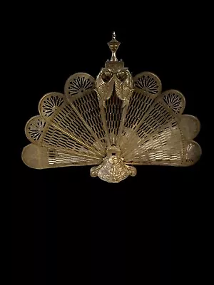 Vintage Victorian Design Peacock Fan Brass Fireplace Screen • $135