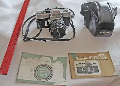 Vntg Minolta SRT 101 35 Mm SLR Camera MC Rokkor PG 58mm F/1.2 Lens Case & Books • $38