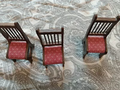 Dollhouse Miniatures 3 Dinner Chairs With Red Fabric White Plant Design 1:12 • $3