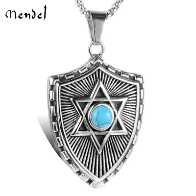 MENDEL Mens Shield Hexagram 6 Point Star Of David Necklace Pendant Turquoise Men • $11.99