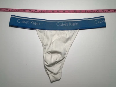 $35 • Buy Vintage Calvin Klein Men's Thong Underwear - XL - White With Blue Waistband