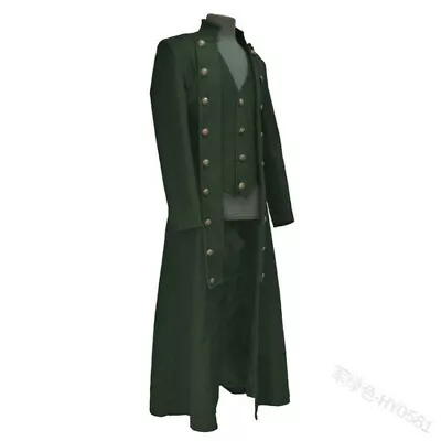 Gothic Men Steampunk Trench Coat Button Military Cosplay Jacket Drawstring Retro • $83.99