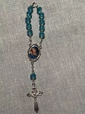 OUR LADY OF SORROWS Catholic Auto Rosary Blue Beads Rosario Para Auto • $8.99