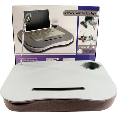 Portable Laptop Cushion Lap Top Tray With Memory Foam Table Led Light Cup Holder • £14.95