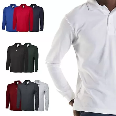 Mens Polo Shirt Classic Premium Long Sleeve - PLAIN UNIFORM GOLF CASUAL SHIRTS • £12.99