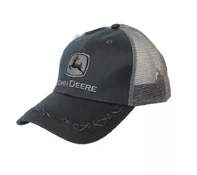 John Deere Barbwire Oilskin Dark Grey Cap With Logo Barbwire Embroided On Brim • $45.95