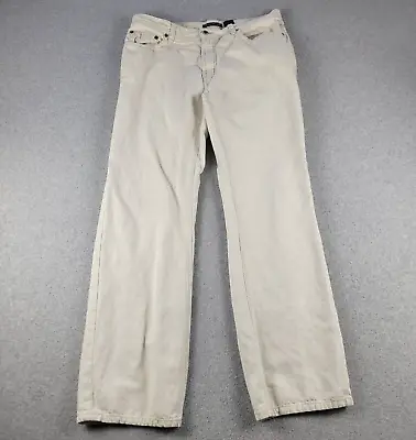 John Varvatos Jeans Mens 34 X 30 Cream Denim Cotton Linen Blend Straight Leg • $46