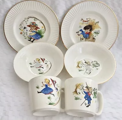 Vintage 1940s Georgian China USA Nursery Rhyme Plate Bowl & Mug Sets • $19.95