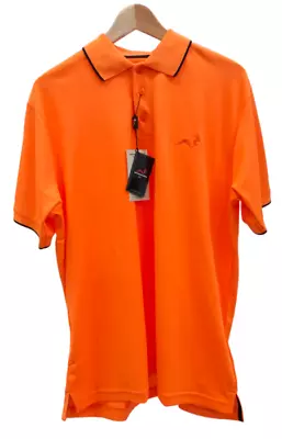 WOODWORM GOLF Fluorescent Orange Mens Button Active Polo Shirt UK LARGE BNWT #BN • $15.53