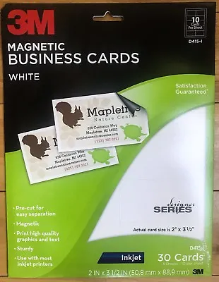 $17.99 • Buy 3M Magnetic WHITE Business Cards Pre-cut For INK JET New In Package! 30 Total